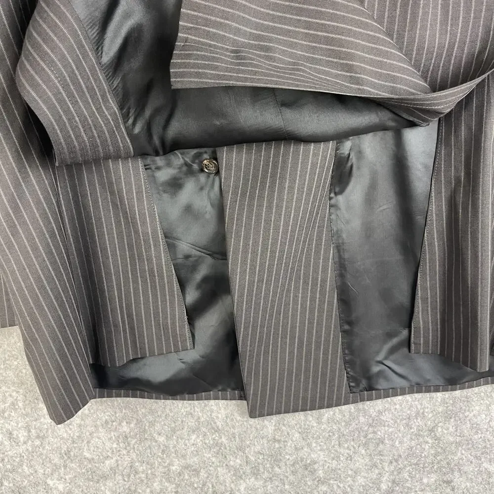 Ralph Lauren Blazer Sport Coat Mens 44L Dark‎ Gray Striped Double Breasted Peak